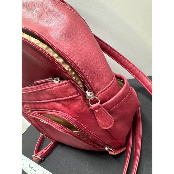 Multisac Red Maroon Faux Leather Mini Backpack Purse - Picture 8 of 16